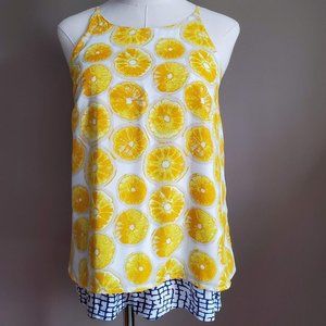 Anthropologie Lemon & Checks Swing Split Back Top
